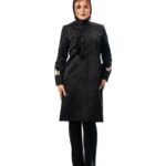 مانتو بلند ژاکارد هندی مشکی طرح شاخ گوزن والرین