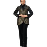 مانتو کتی ژاکارد طلایی مغز دوزی پارلا