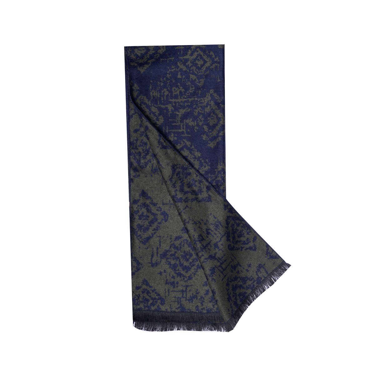 1 شال گردن موهر طرح لوزي محو SHA35 سرمه اي سبز - Image 1